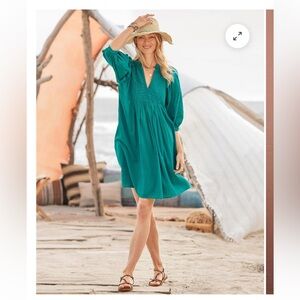 Sundance Womens Sakura Easy Embroidered V Neck Knee Length Dress NWT Teal Boho